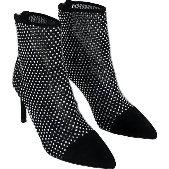 AQUA Lyssa Rhinestone Ankle Booties Black Sparkle Pointed Toe Zip Heels US 6.5M - Picture 4 of 6